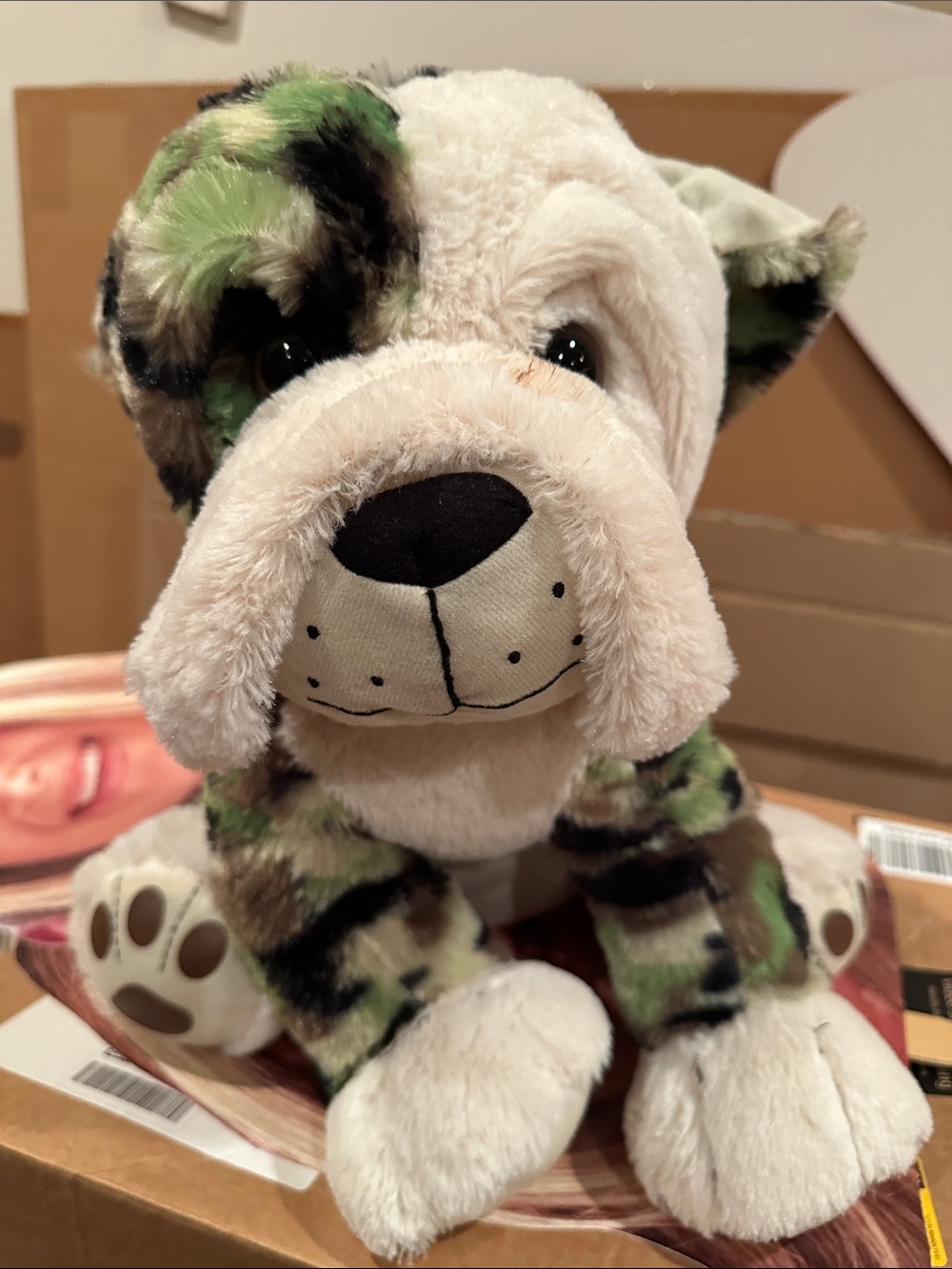 Plush Camouflage Puppy Dog Toy - White and Green